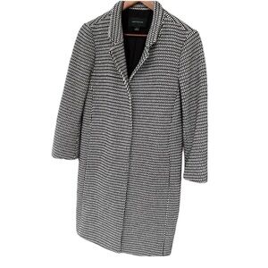 Ann Taylor Winter Long Black and White Tweed Coat Hidden Buttons Size Small